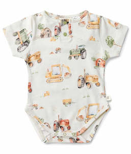 Boy's Organic-cotton Diggers & Tractors Bodysuit (short-sleeved)