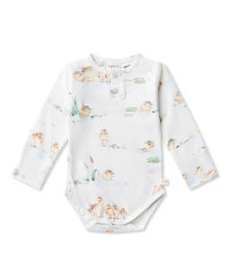 Girl's Organic-cotton Duck Pond Bodysuit (long-sleeved)