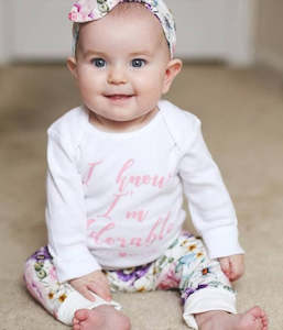 Leggings: Girl's Cotton Leggings - Purple + Pink Flowers