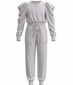 Girl's Puff Sleeve Jumpsuit - Light Heather Grey