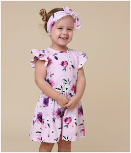 Sale: Girl's Organic-cotton Short-sleeved Dress - Floral Kiss