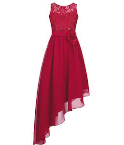 Dresses: Girl's Flower Dress - Burgundy