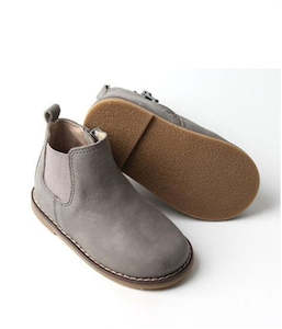 Footwear: Leather Hard Soled Boots - Dusty Blue