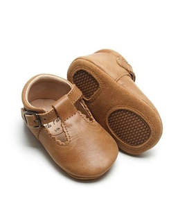 Leather Soft Sole T-Bar Shoes - Maple