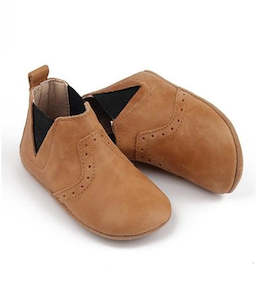 Footwear: Leather Soft Sole Waxed Boots - Tan