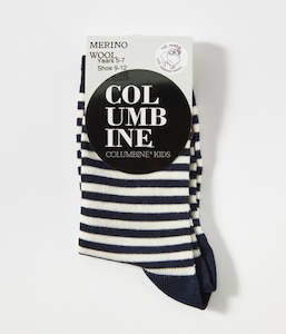 Socks Tights: Stripe Merino Crew Socks - Navy & White