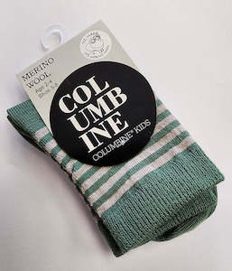 Stripe Merino Crew Socks - Green + Grey