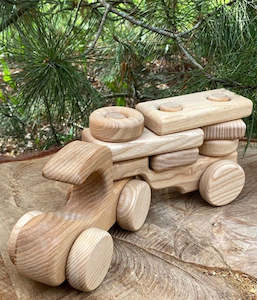 Wooden Construction Truck + Trailer (handle)