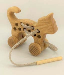 Wooden Toys: Lacing Wooden Wheeled Cat