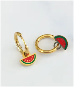 Elephant Ollie: Hug Stainless Steel Earrings - Watermelon (gold)