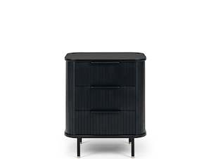 Furniture: LINEA 3 DRAWER BEDSIDE TABLE "BLACK OAK"