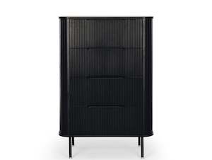 Furniture: LINEA 4 DRAWER TALLBOY "BLACK OAK"