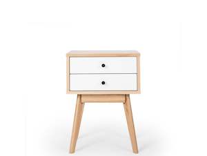 Furniture: CANBERRA WOODEN BEDSIDE TABLE "WHITE/OAK"