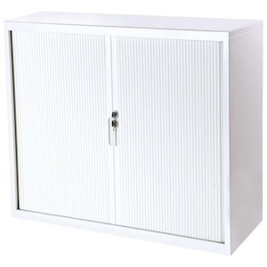 Sylex Metal Tambour Cupboard Lockable 900x520x1020mm Matte White