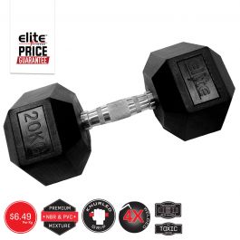 Gymnasium equipment: Chrome Handle Rubber Hex Dumbbell Elite Fitness NZ