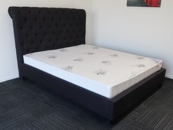 Bed: Queen high headboard black upholstered bed &. Pocket spring mattress