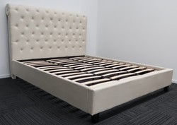 Bed: Queen high headboard cream upholstered bed frame