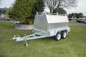 ALLOY TRADE TOP with Shelf on 8×4 Braked HEAVY DUTY TANDEM TRAILER