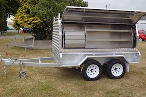 ALLOY TRADE TOP with Drawers and Shelving on 8×5 Braked HEAVY DUTY TANDEM TRAILERS