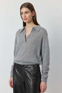 Clothing: Featherweight Cashmere Polo - Dark Grey Melange