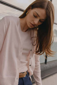 Essential Cashmere V Cardigan - Powder Pink