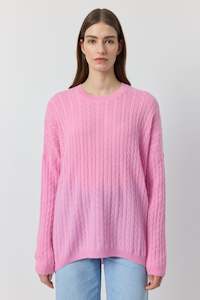 Relaxed Cashmere Cable Crew - Pink Conch