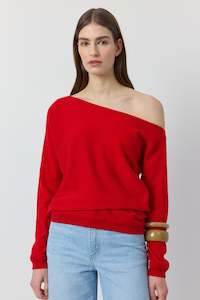 Clothing: Cashmere Off Shoulder Sweater - Red