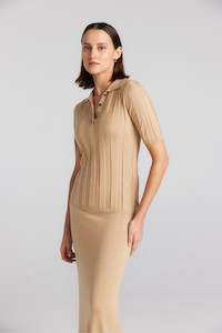 Cashmere Silk Rib Polo - Camel