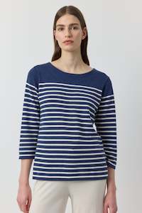 Clothing: Breton 3/4 Sleeve Tee - Indigo/White