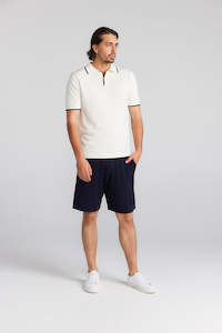 Mens Cotton Cashmere Polo - White/Navy