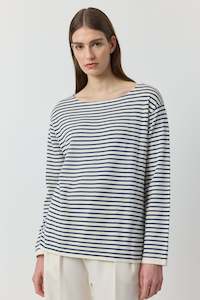 Clothing: Breton Long Sleeve Tee - White/Indigo