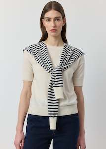 Clothing: Cashmere Stripe Sweater Scarf - Navy/Cream