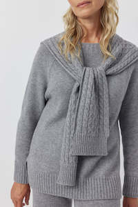 Cashmere Cable Sweater Scarf - Dark Grey Melange