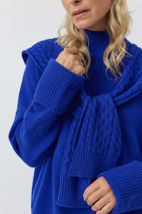 Cashmere Cable Sweater Scarf - Cobalt