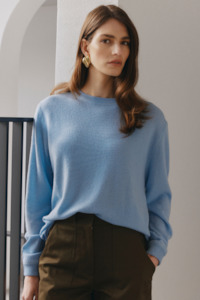 Cashmere Featherweight Oversize Crew - Malibu Blue