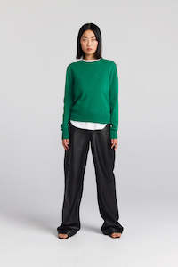 Essential Cashmere Rib Crew Sweater - Kelly Green