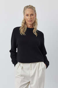 Cashmere Boyfriend Saddle Sweater - Black