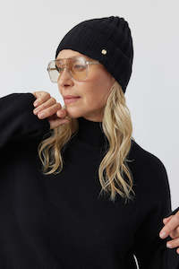 Clothing: Luxe Cashmere Ribbed Beanie - Black