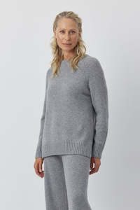 Luxe Cashmere Raglan Crew - Dark Grey Melange