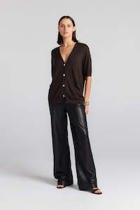 Clothing: Cashmere Silk Short Sleeve Cardigan - Chocolate