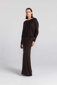 Cashmere Silk Scoop Neck Crew - Chocolate