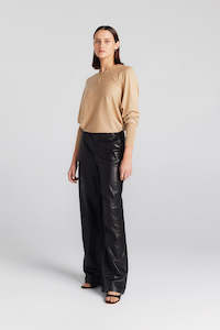 Cashmere Silk Scoop Neck Crew - Camel