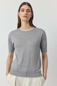 Clothing: Cashmere Lurex Crew Tee - Grey Melange/Silver Lurex