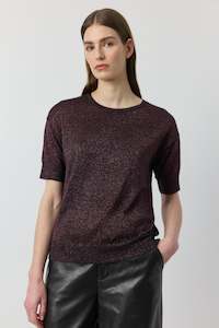 Cashmere Lurex Crew Tee - Black/Crimson Lurex