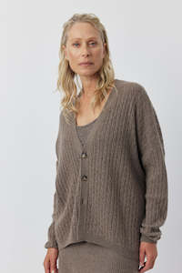 Clothing: Relaxed Cashmere Cable Cardigan - Walnut