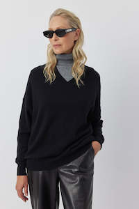 Clothing: Relaxed Cashmere V Sweater - Black