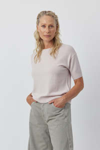 Clothing: Essential Cashmere Crew Tee - Pale Pink