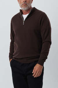 Clothing: Mens Essential Cashmere 1/4 Zip Sweater - Cacao/Walnut