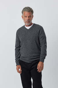 Mens Essential Cashmere V Sweater - Charcoal Donegal