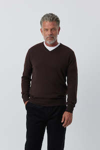 Mens Essential Cashmere V Sweater - Chocolate